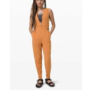 New Lululemon Women's LAB Sarala Jumpsuit Orange Trut Tangerine Size L Large NWT